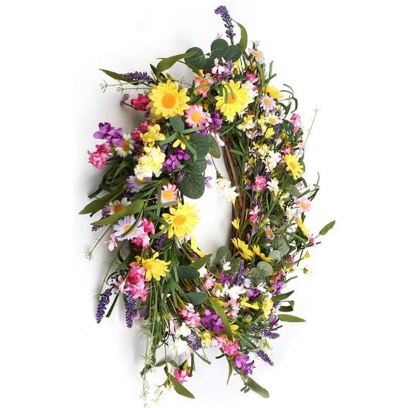 Spring Wreath 24 Inch Summer Wreaths for Front Door Artificial Flower - Picture 4 of 7
